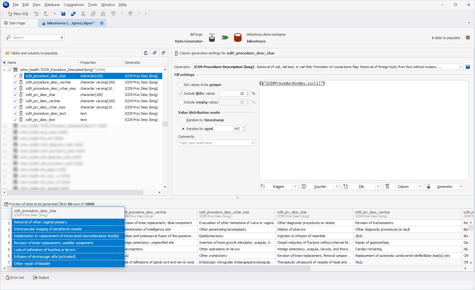 ICD9 Procedure Description (long) generator