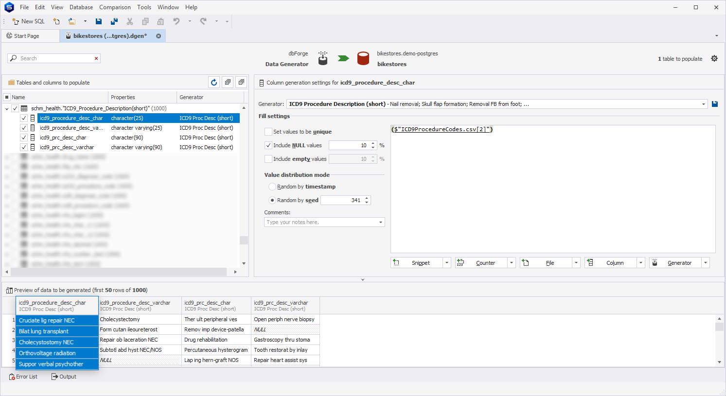 ICD9 Procedure Description (short) generator