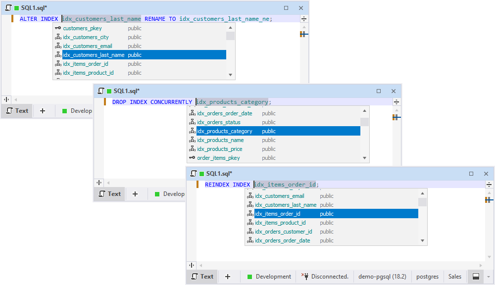 PostgreSQL index name suggestions