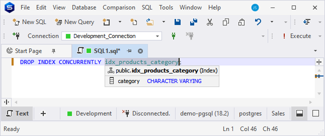Indexed column quick info