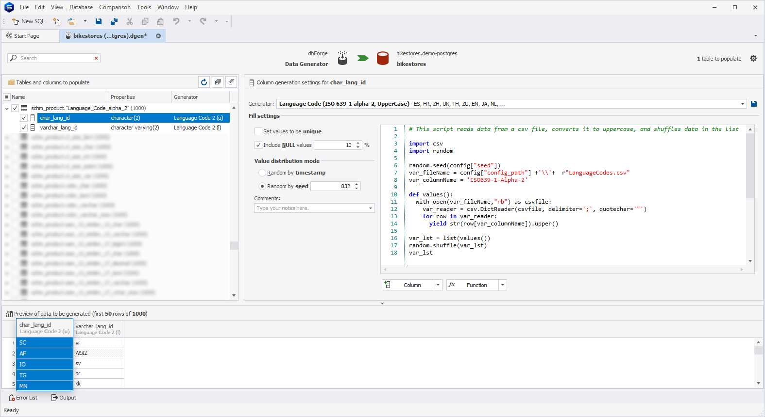 Language Code (ISO 639-1 alpha-2, UpperCase) generator