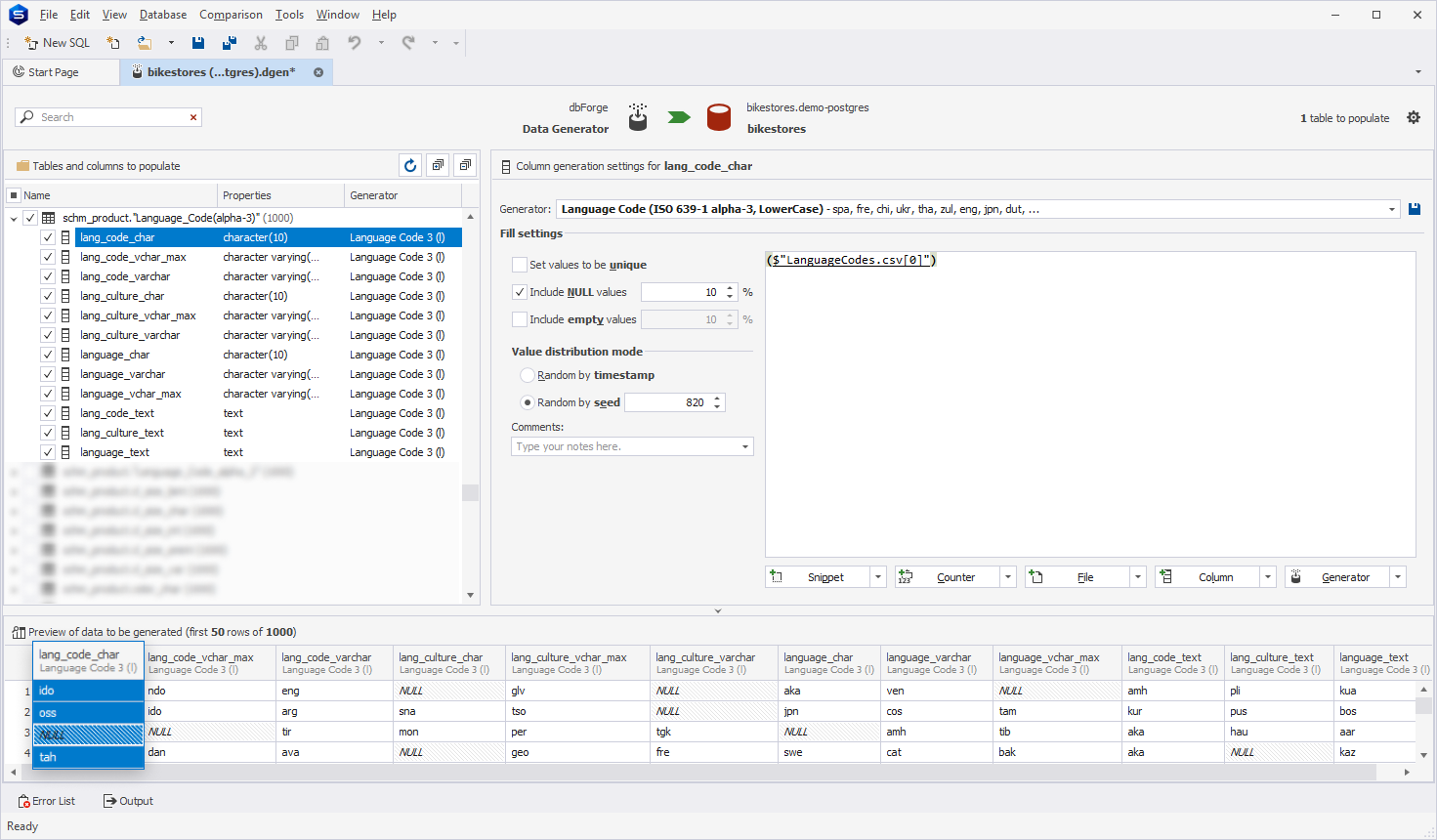 Language Code (ISO 639-1 alpha-3, LowerCase) generator