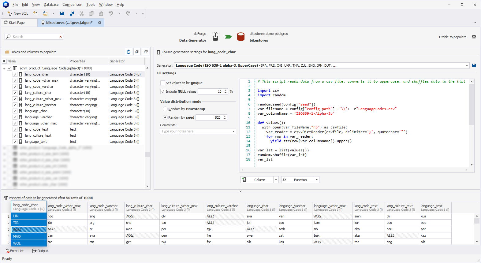 Language Code (ISO 639-1 alpha-3, UpperCase) generator