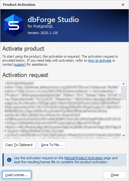 The Product Activation dialog and the Load License button