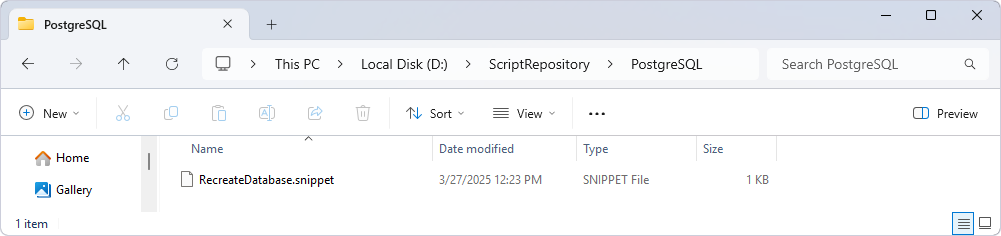 The local folder displays all created code snippets