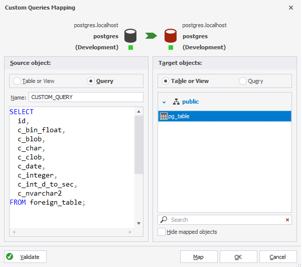 Map data in dbForge Data Compare