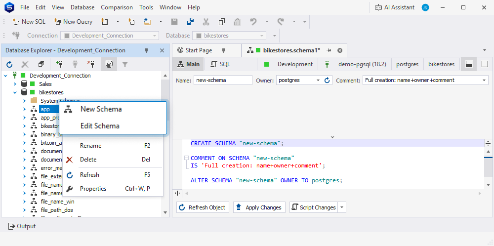 Schema Editor in dbForge Studio for PostgreSQL