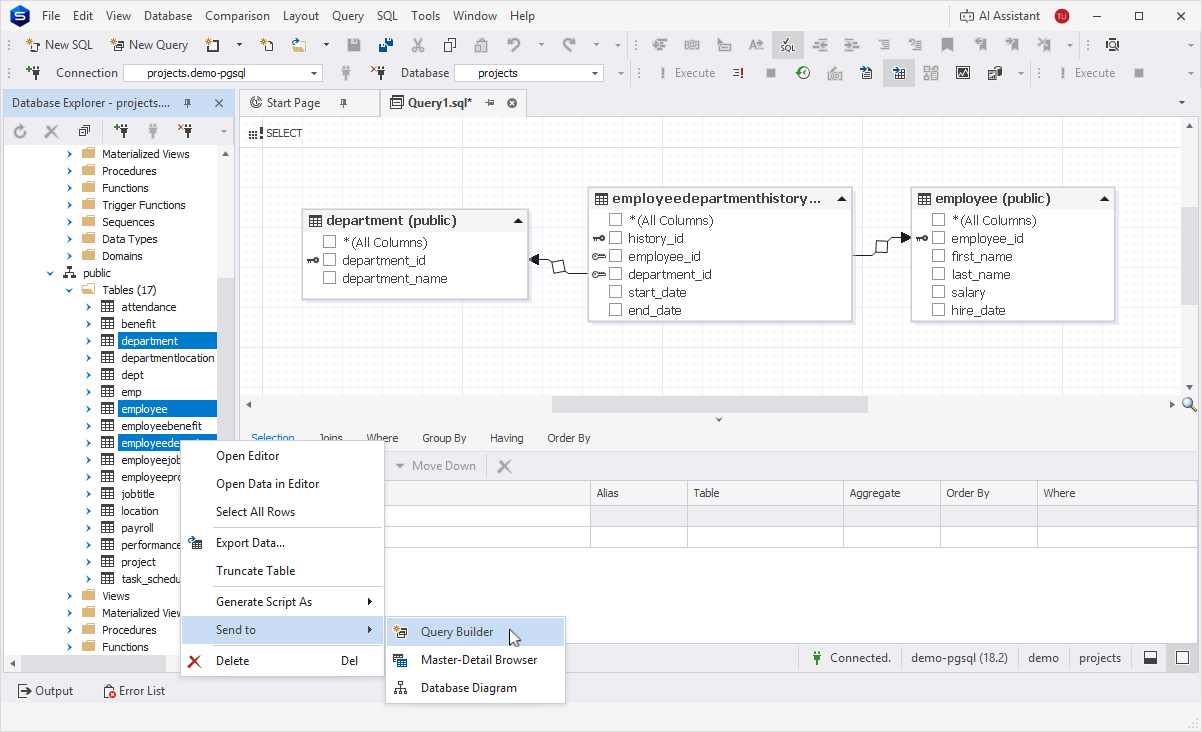 Add tables to the Query Builder diagram