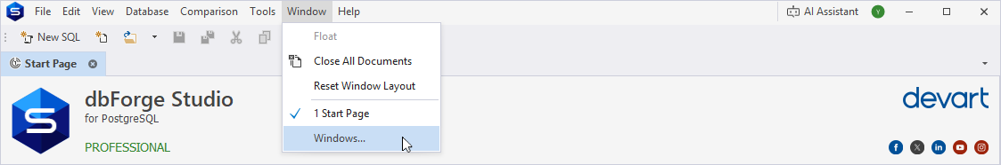 Open the Windows dialog