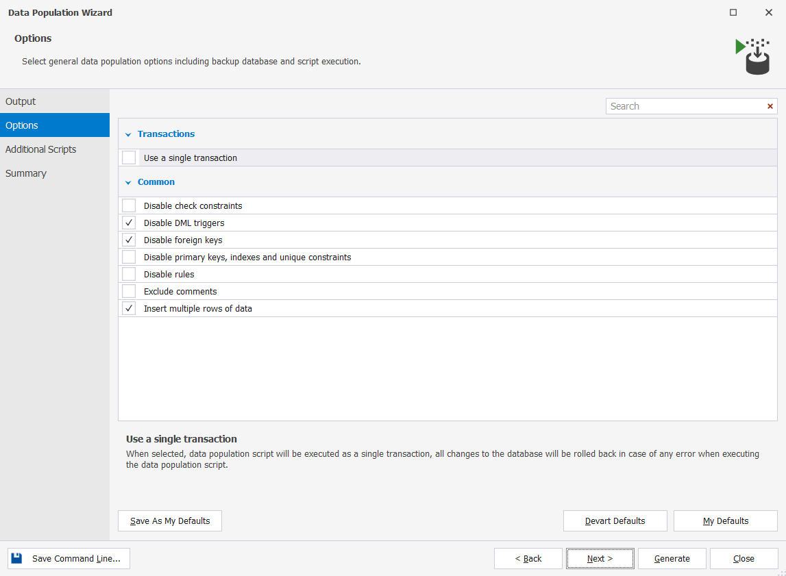 Deployment wizard - options