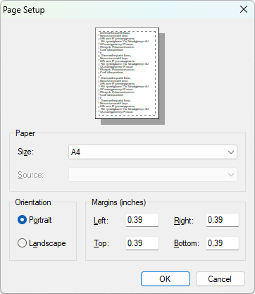 Configure page setup settings