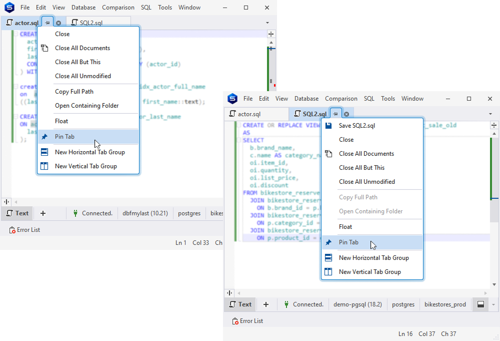 Pin document tabs