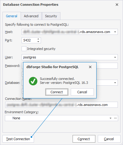 Database Connection Properties - Test Connection