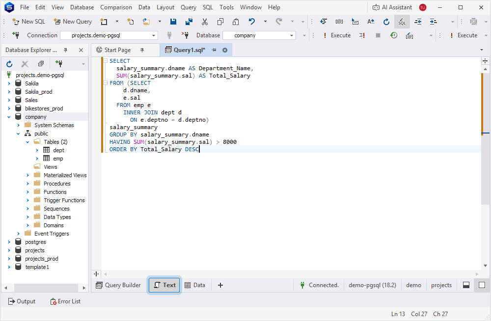 Preview the query text