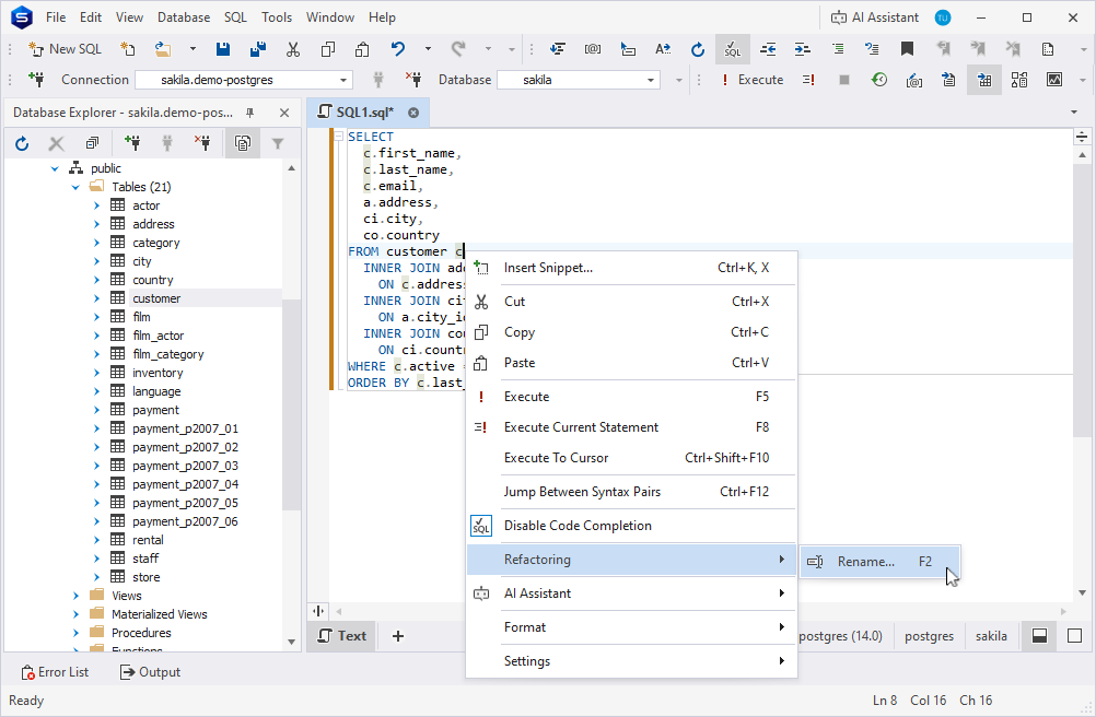 The shortcut menu with the Rename menu item