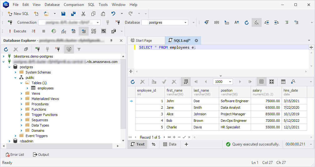 Database Connection Properties - worked example