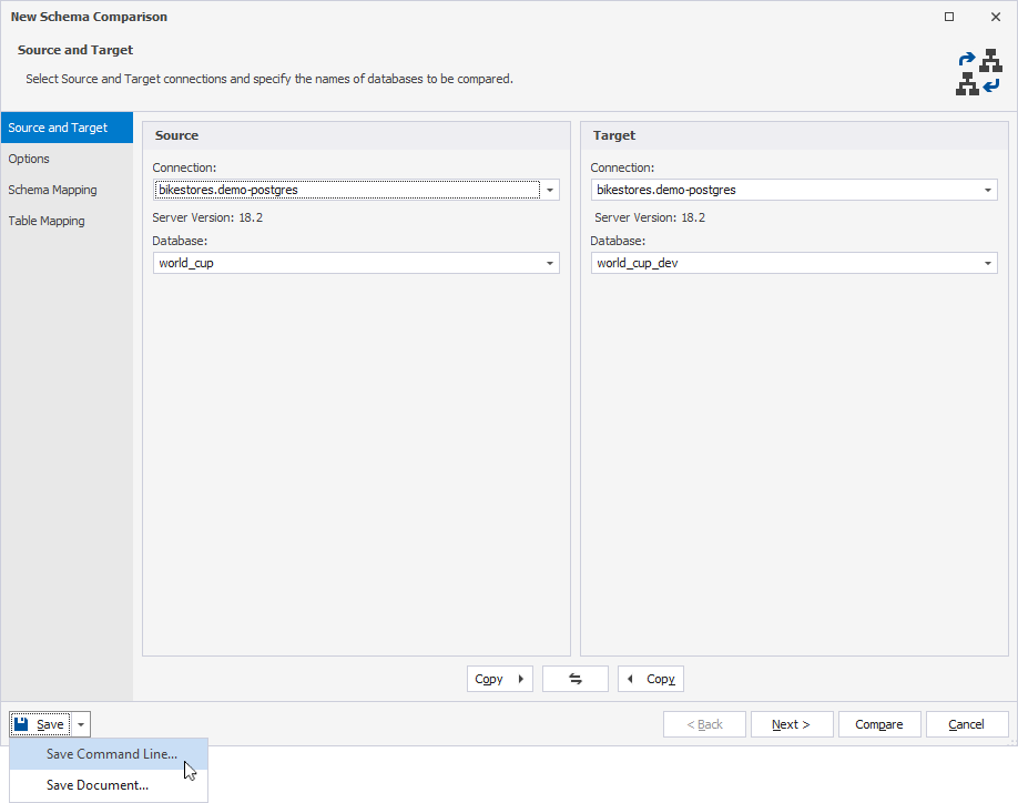 Open the command-line wizard to save command-line settings to a .bat file