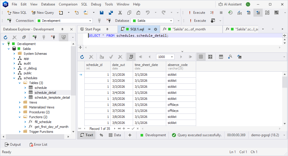 The rows generated in the schedule_detail table.