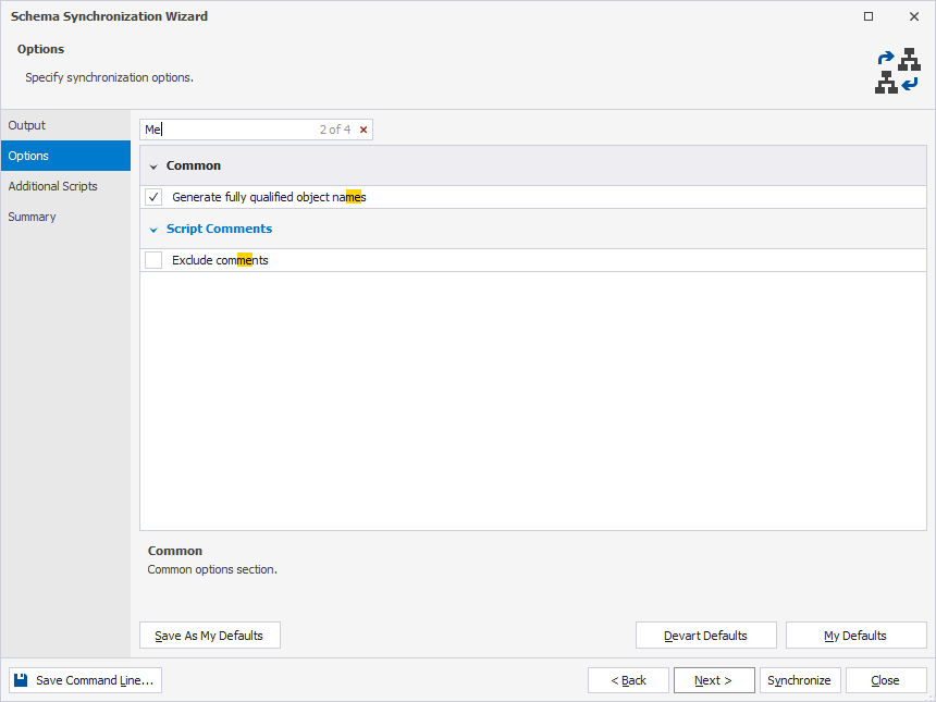 Search for synchronization options