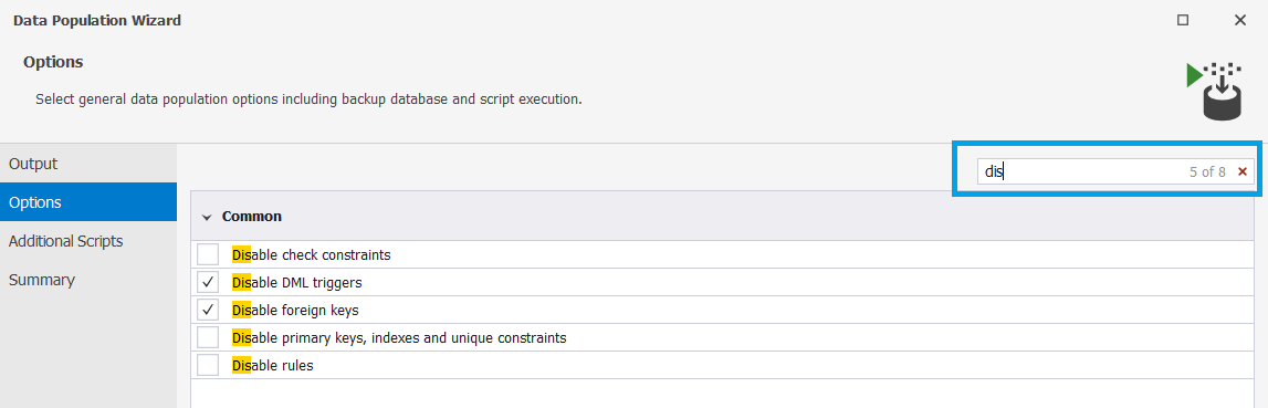 Search options