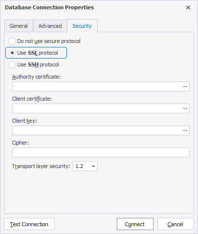Database Connection Properties - Security