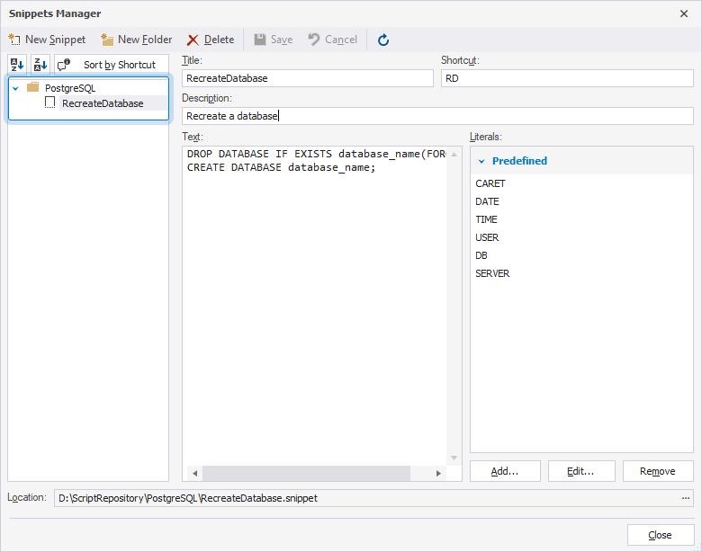 The snippet appears in the folder.