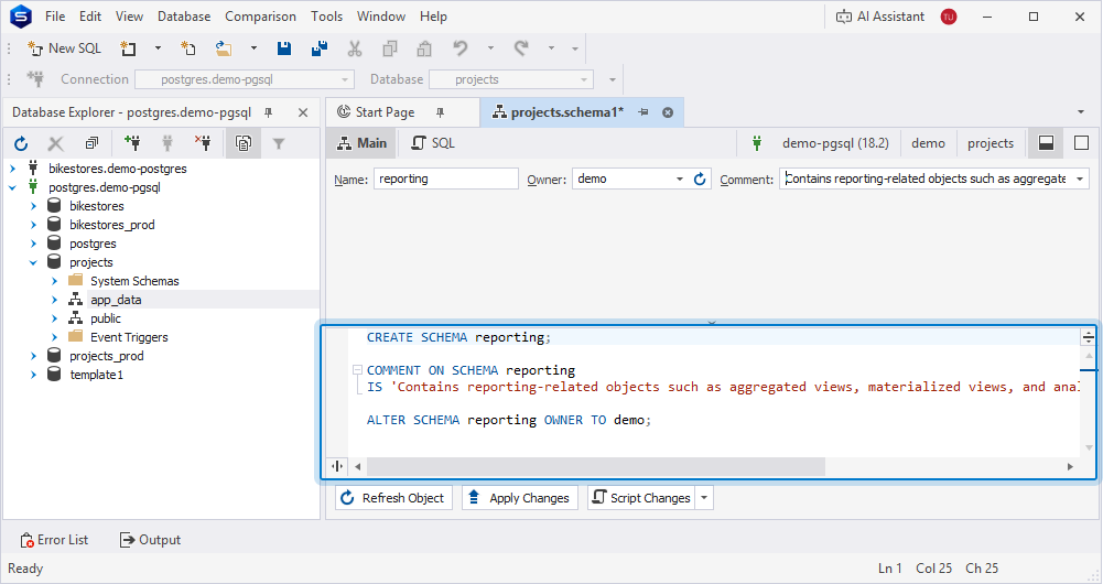 Schemas Tab Sql Schema editor