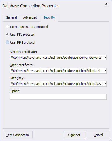 Connect with an SSL certificate