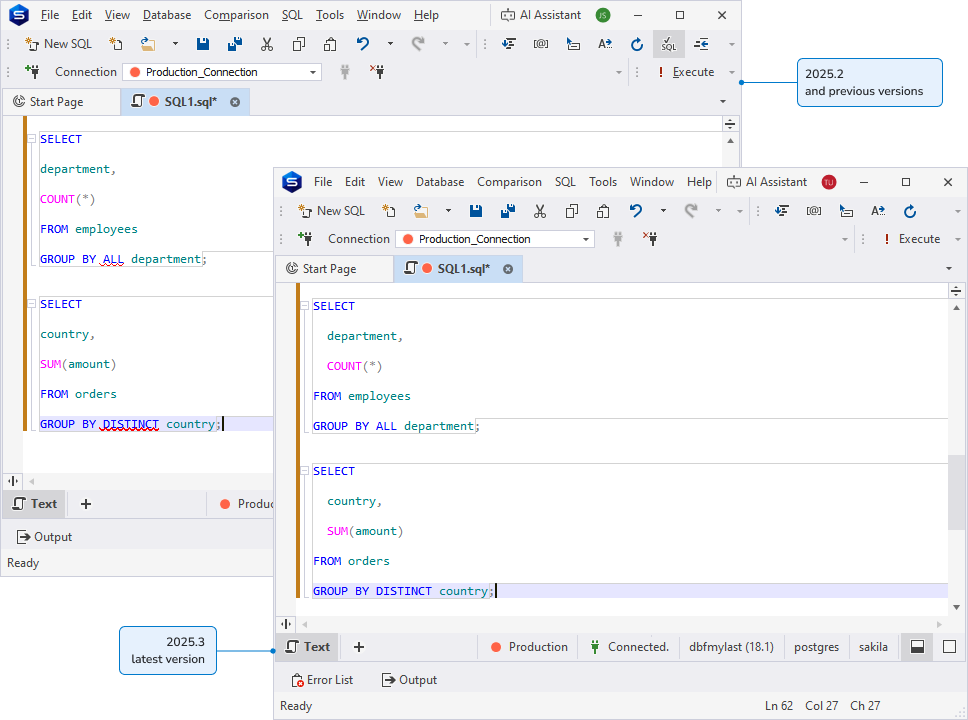 Expanded support for SQL statements