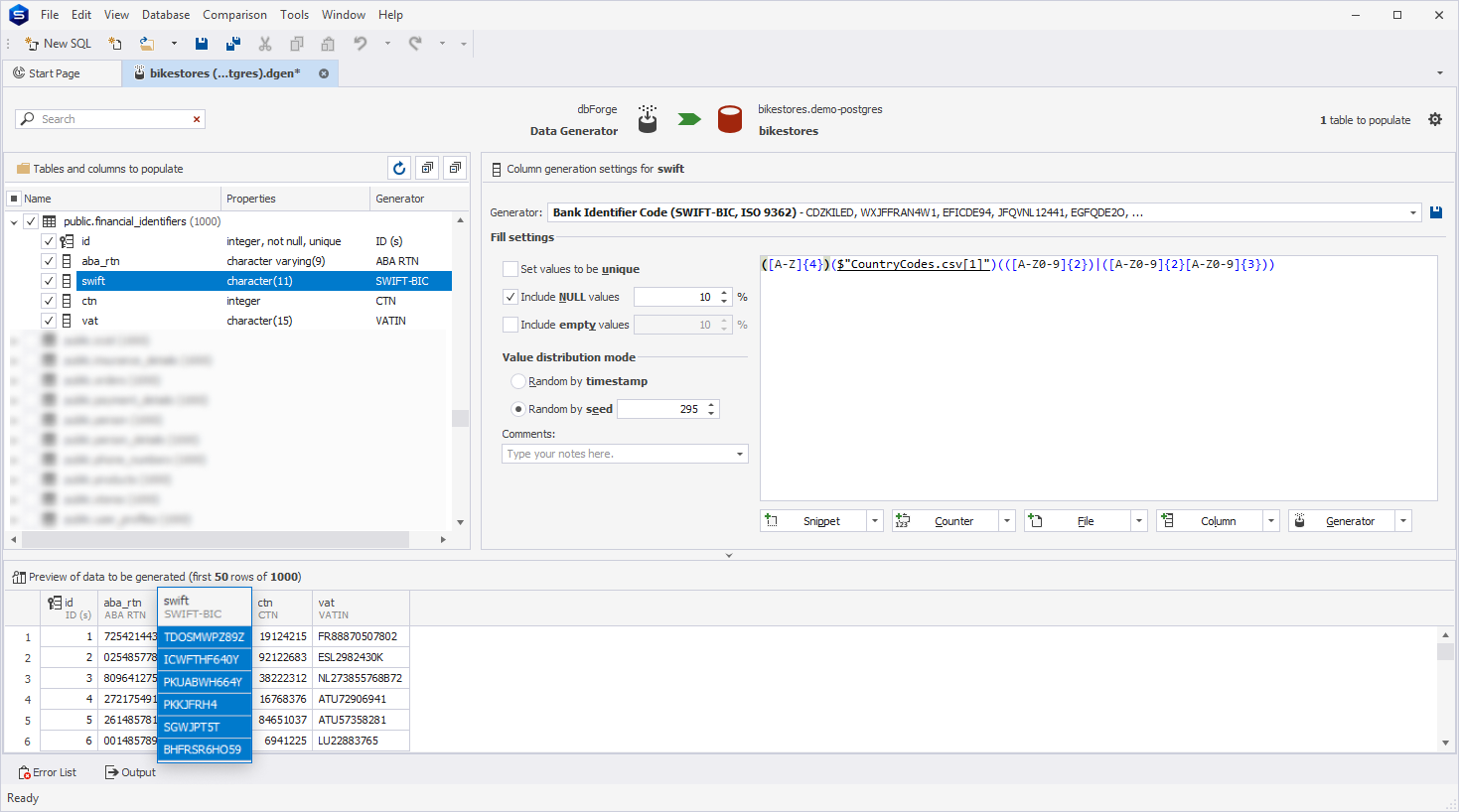 Bank Identifier Code (SWIFT-BIC, ISO 9362) generator