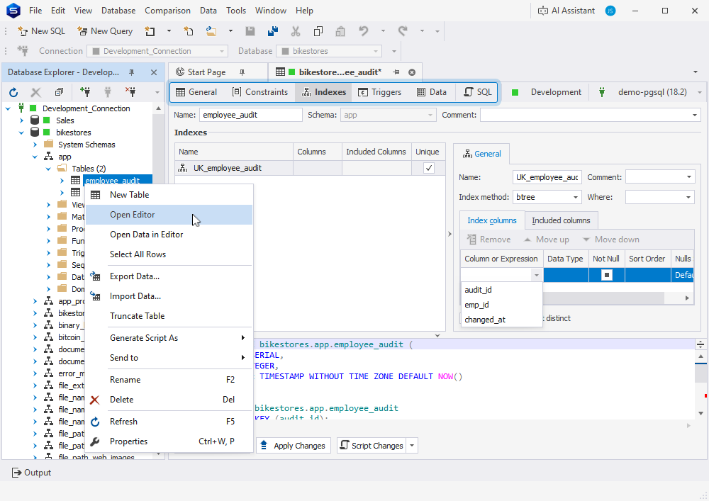 Table Editor in dbForge Studio for PostgreSQL
