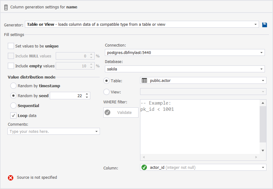 Table or View generator