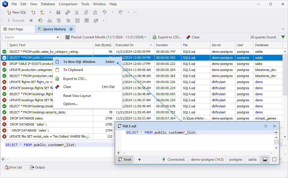 To New SQL Window