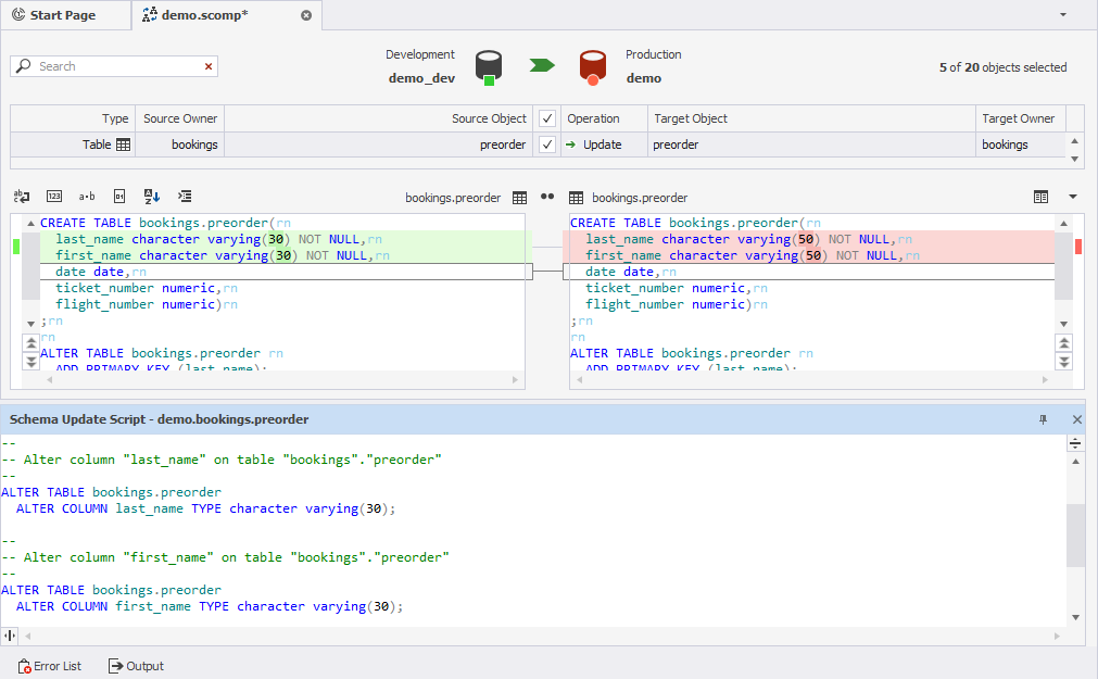 dbForge Studio Postgres - Update script