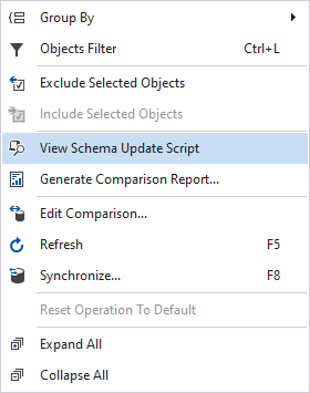 dbForge Postgres Schema Diff - Viewing the schema update script