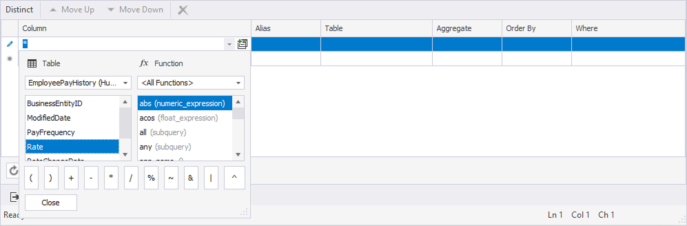 Add a column from Tabbed Editor