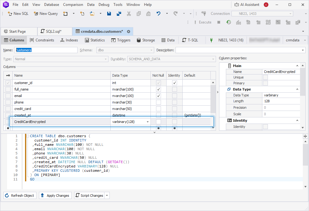 Add a column in Table Editor