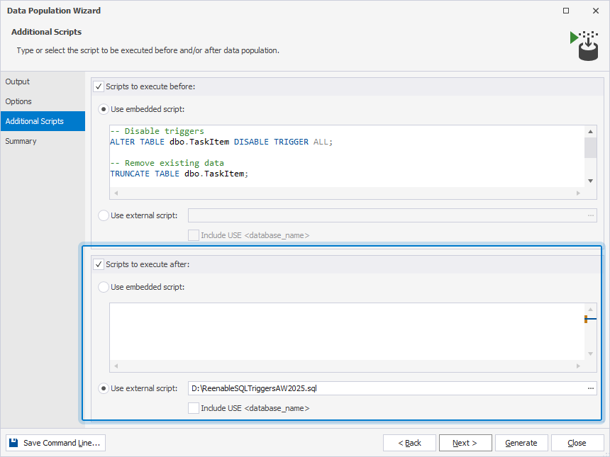 Adding a script to run after data population