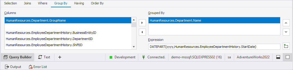 Add the expression to the GROUP BY clause