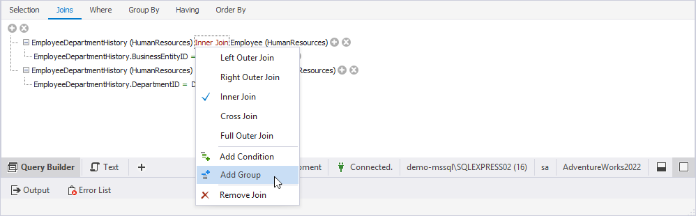 Add a new group in the JOIN clause