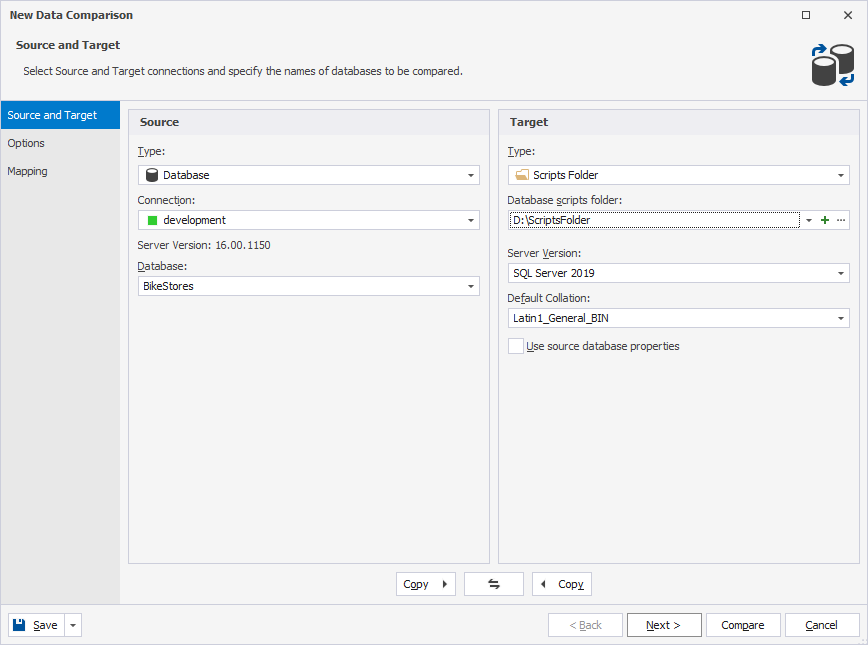 Add a scripts folder to schema comparison as the target