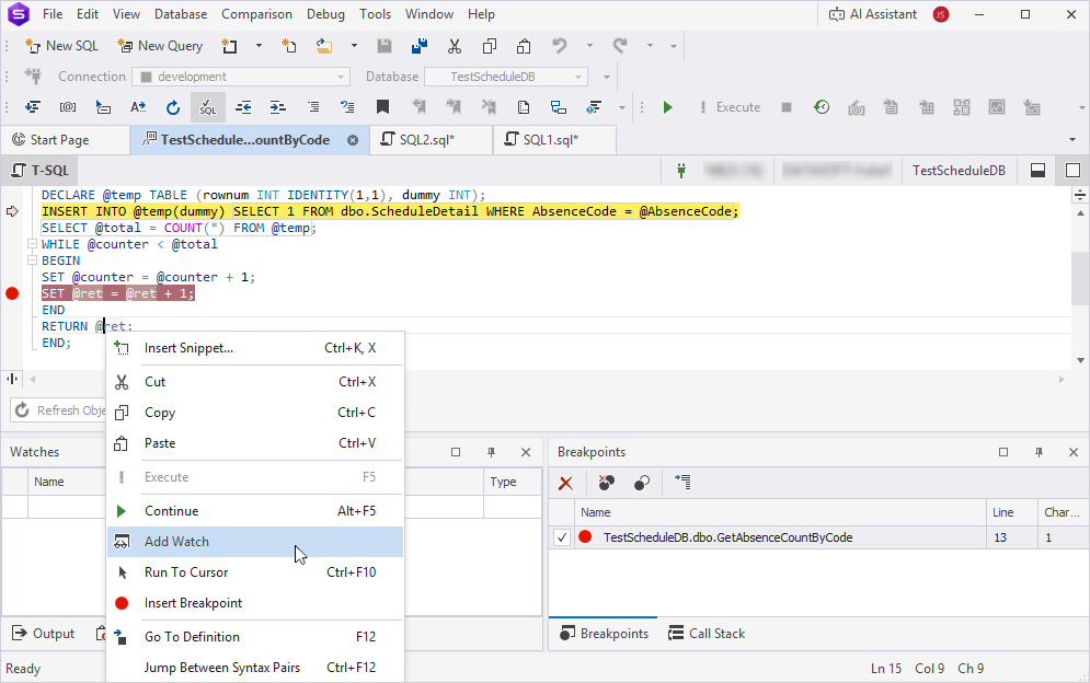 Add watch to the variable