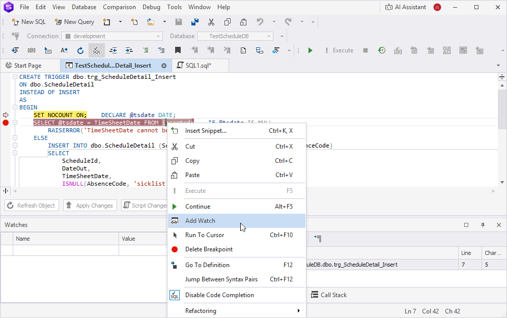 Add watch to the variable