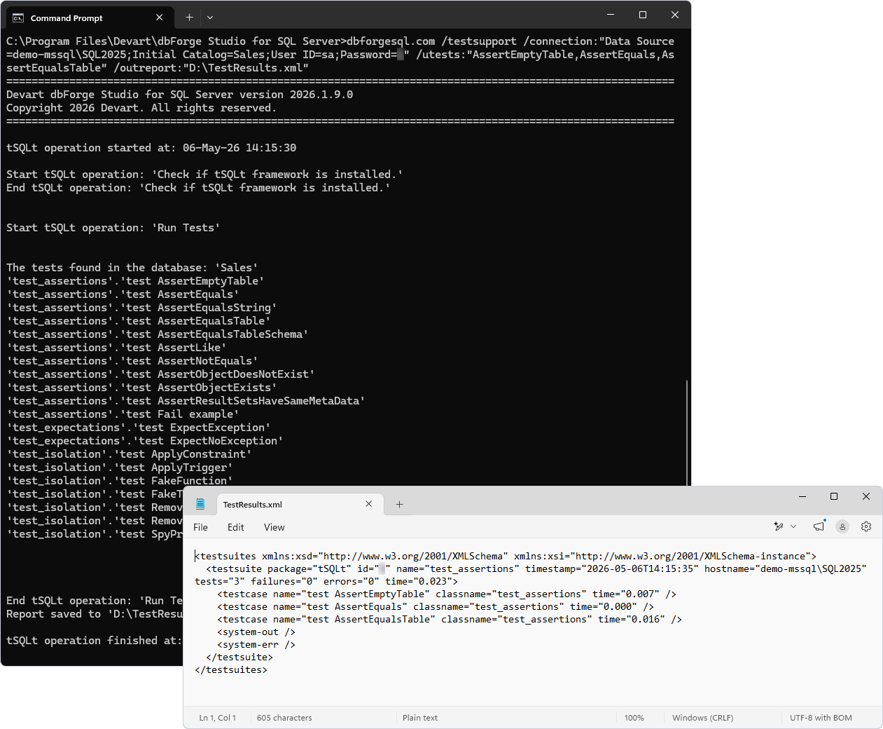 Run unit tests from the command line and save the results to the .xml file