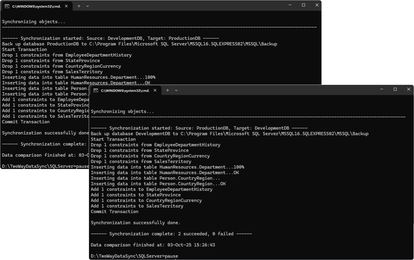 Result - Synchronization from source to target and vice versa