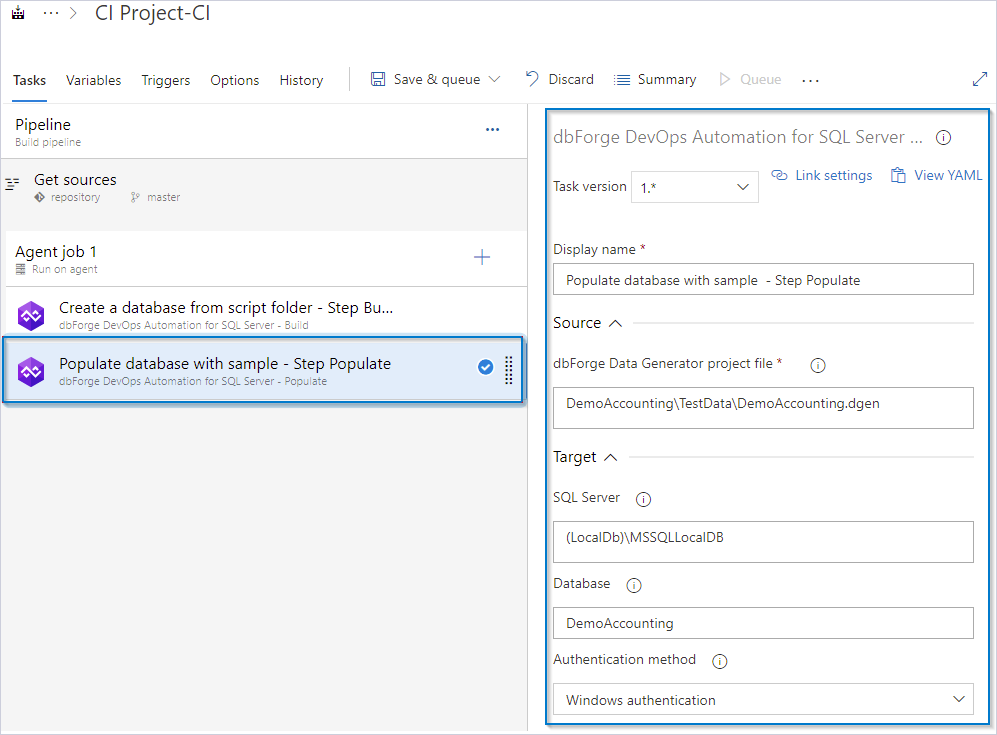 Create the Populate task