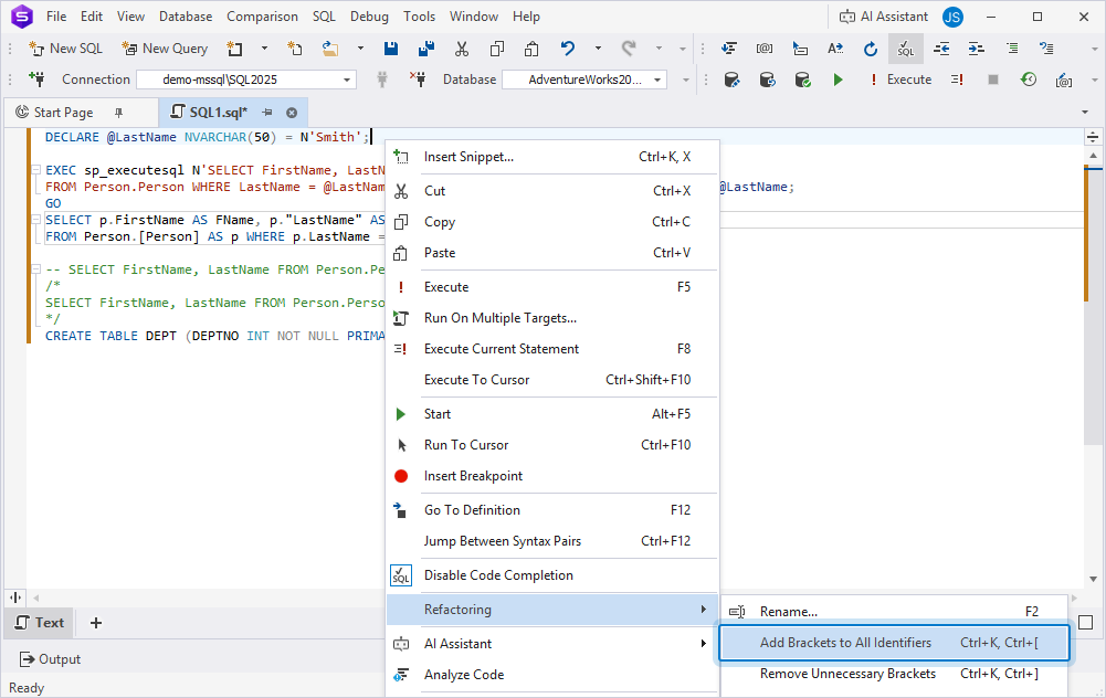 Add or remove square brackets for identifiers
