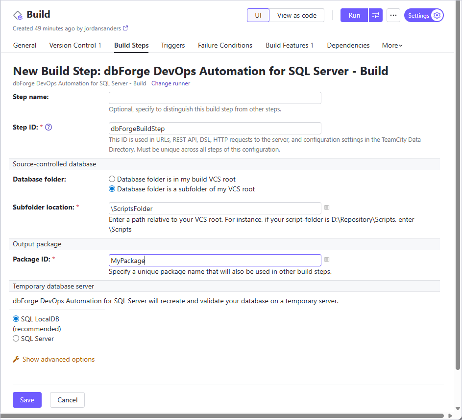 Configure the step settings
