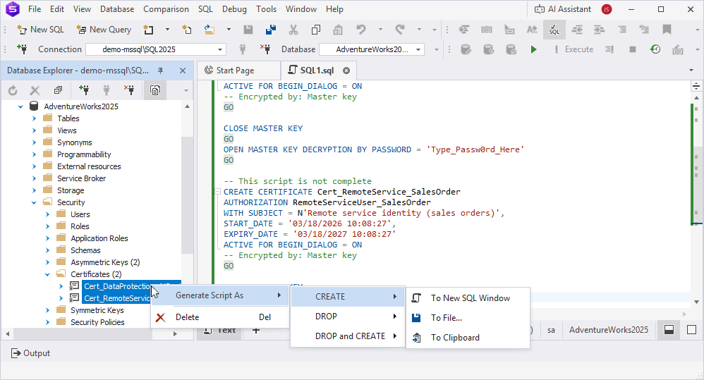 Bulk operations for multiple certificates