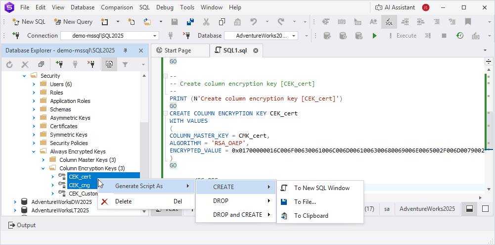 Bulk operations for multiple column encryption keys